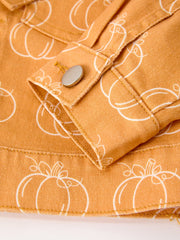 Fall Girls Pumpkin Print Bow Denim Jacket
