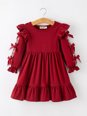 Christmas Girls Red Lace Bow Ruffle Dress