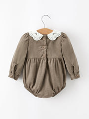 Fall Baby Girls Pumpkin Smocked Eyelet Collar Romper