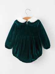 Baby Girls Emerald Green Velvet Peter Pan Collar Christmas Romper
