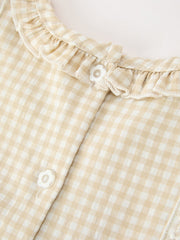 Girls Goose Embroidered Beige Plaid Ruffle Dress