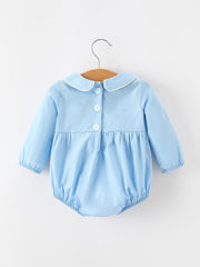 Christmas Nativity Embroidered Baby Boy Blue Smocked Romper