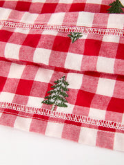 Christmas Tree Embroidered Plaid Girls Ruffle Collar Dress