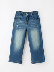 Girls Distressed Denim Jeans with Oversized Back Bow