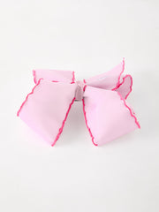 Girls' Christmas Santa Embroidered 6.25" Hair Bow – White/Pink