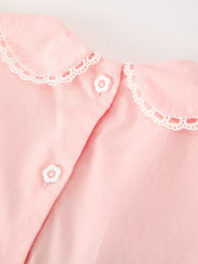 Fall Girls Pink Floral Embroidered Smocked Peter Pan Collar Dress
