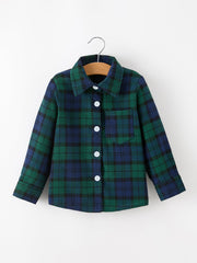 Christmas Boys Green & Navy Plaid Button Down Shirt