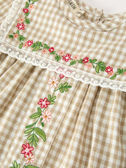 FALL Girls Khaki Plaid Floral Embroidered Bloomer Set