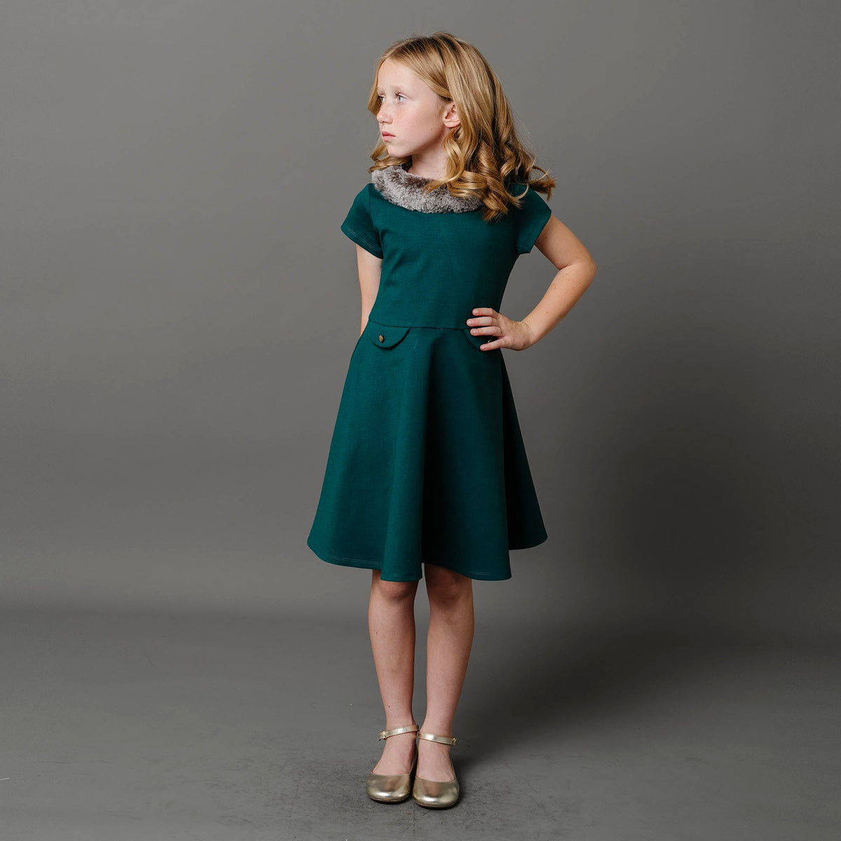 Fit and Flare Ponte Dress with Faux Fur - Baby