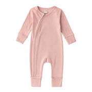 Cotton Baby Zipper Romper With Convertible Cuffs-Soft Coral