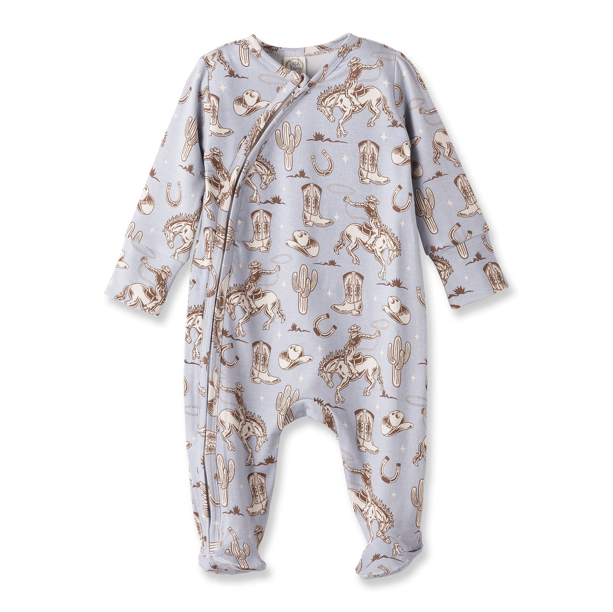 Wild Wrangler/Blue Western Baby Boy Bamboo Zipper Romper