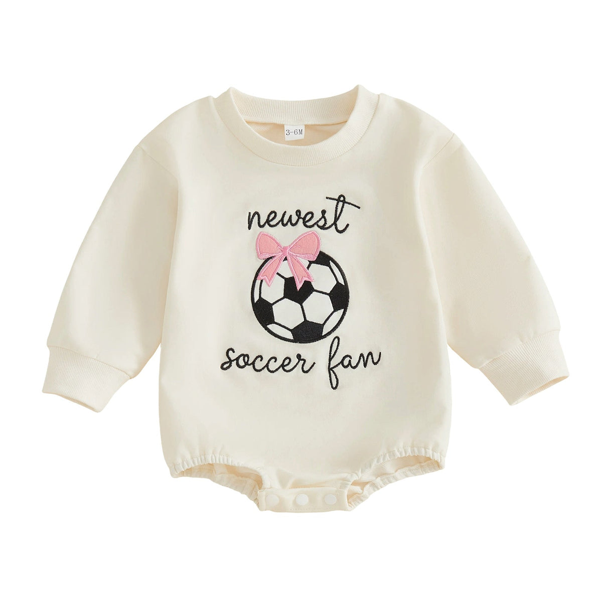 Football Bow-knot Embroidered Long-sleeve Romper