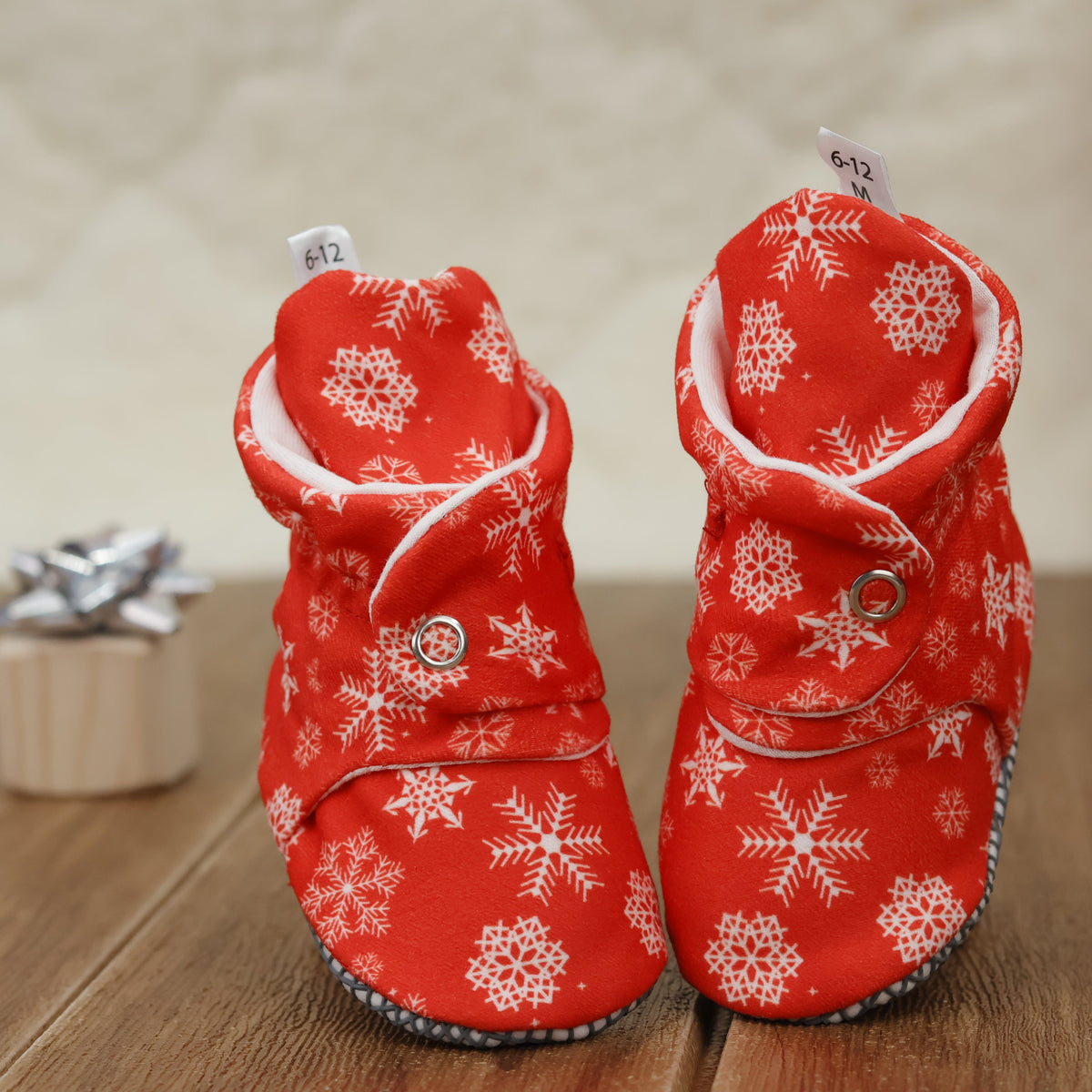 Organic Cotton Baby Booties, Non-Slip Sole, Cotton Newborn Booties Home Nursery Shoes, Snowball