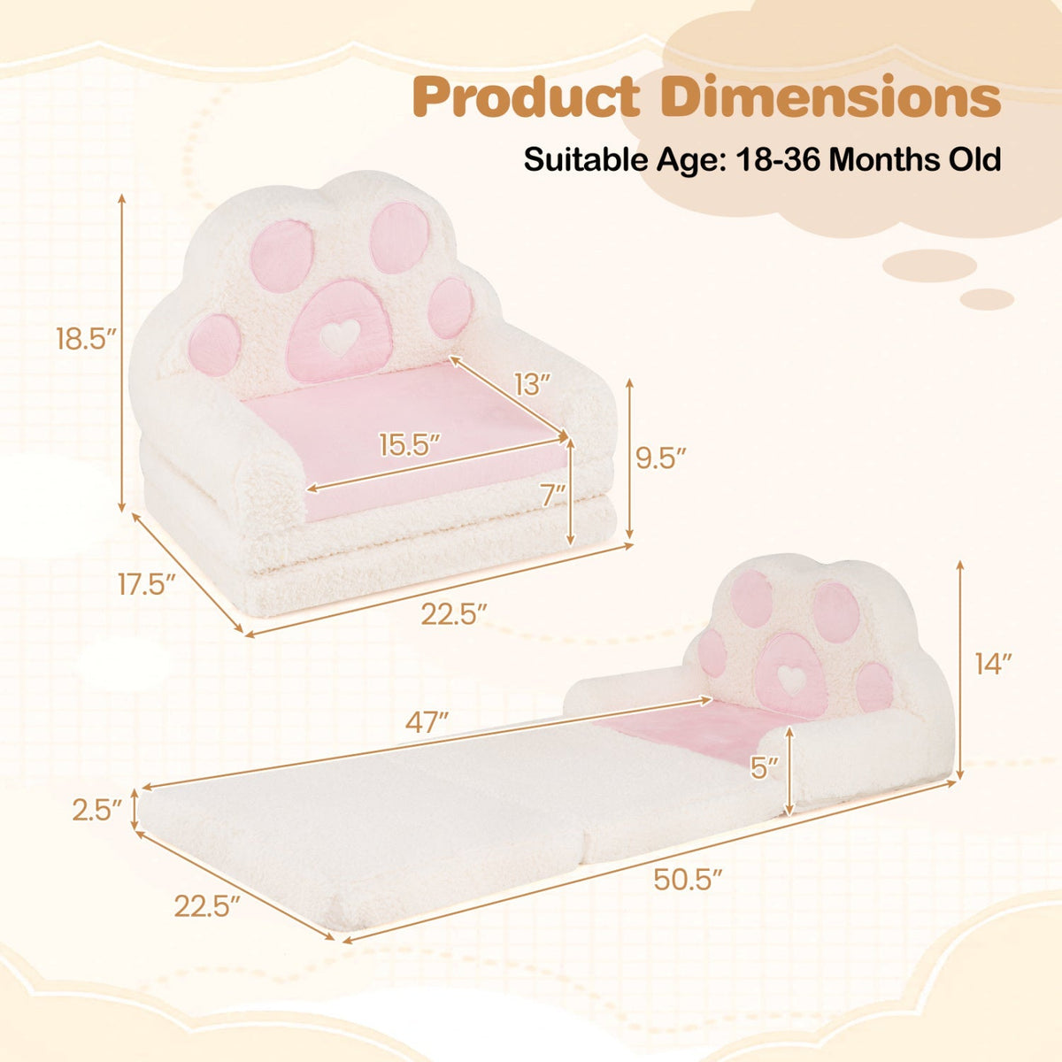 2-in-1 Convertible Kids Sofa to Lounger with Removable Cover