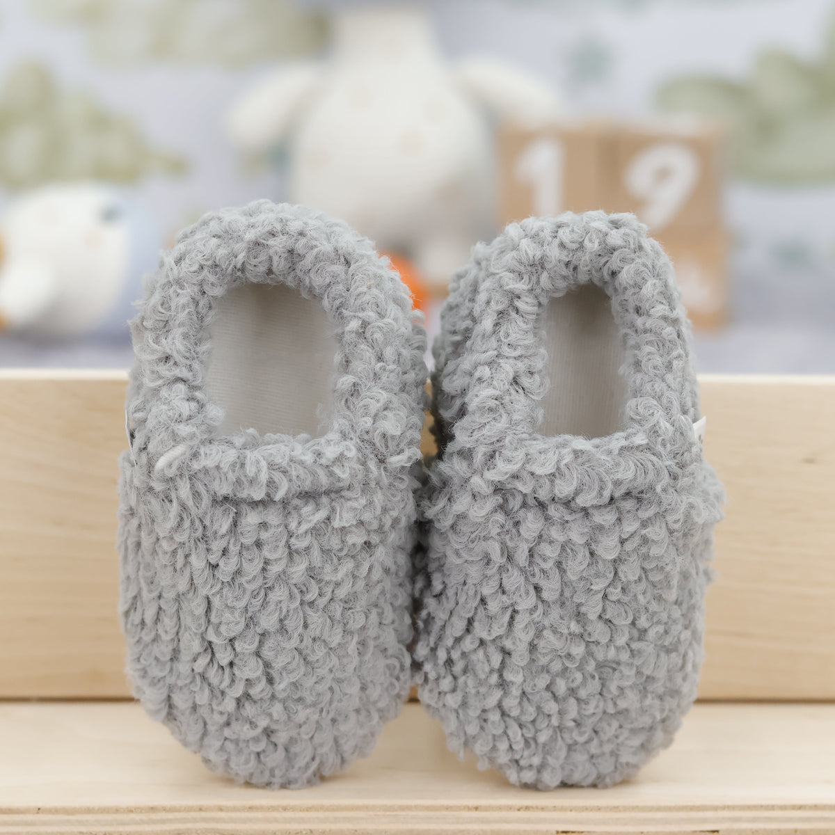 Tedy Baby Booties House Slippers, Non-Slip Sole, Organic Cotton Lining, Home Nursery Shoes Gray