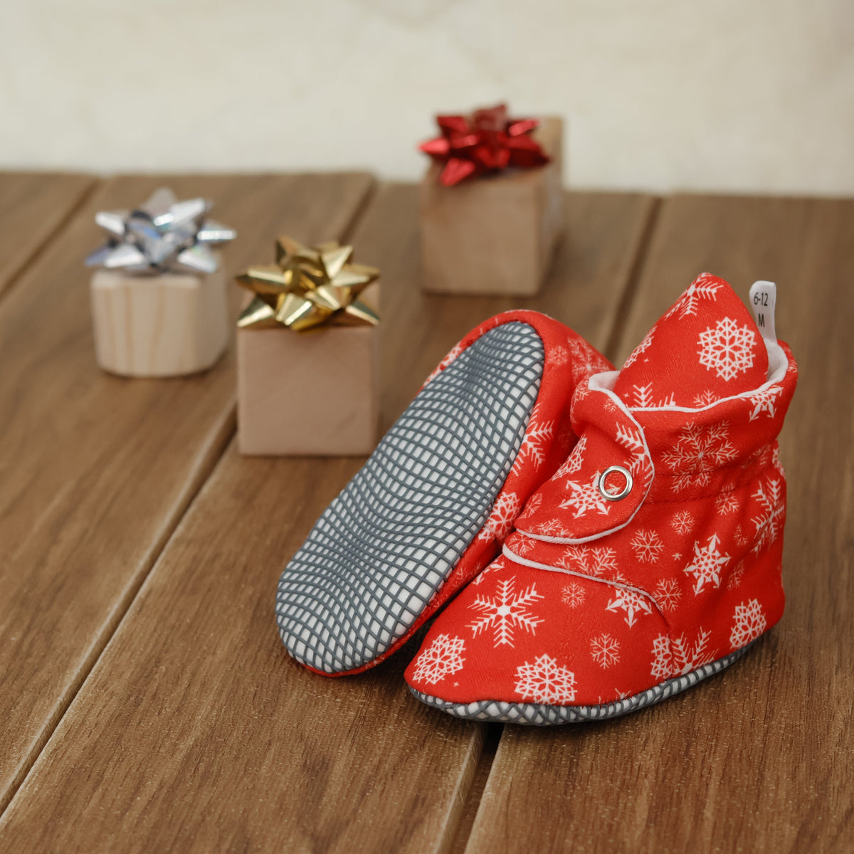 Organic Cotton Baby Booties, Non-Slip Sole, Cotton Newborn Booties Home Nursery Shoes, Snowball