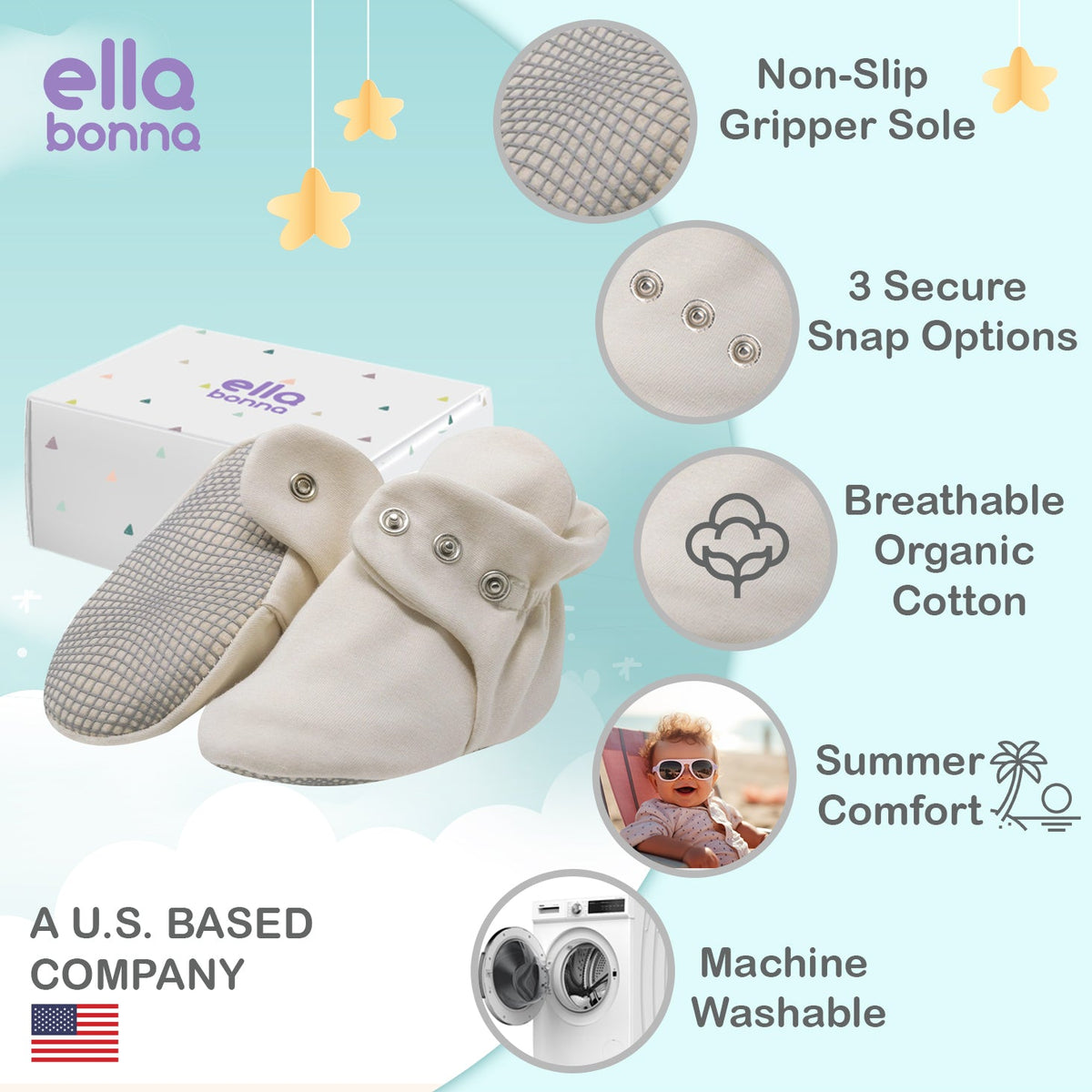Organic Cotton Baby Booties, Non-Slip Sole, Cotton Newborn Booties Home Nursery Shoes, Numbers