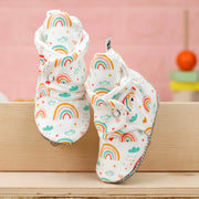 Organic Cotton Baby Booties, Non-Slip Sole, Cotton Newborn Booties Home Nursery Shoes, Rainbow
