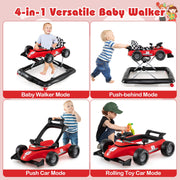 4-in-1 Baby Push Walker Activity Center Height Adjustable with Music Box-Red