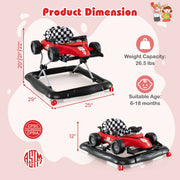 4-in-1 Baby Push Walker Activity Center Height Adjustable with Music Box-Red