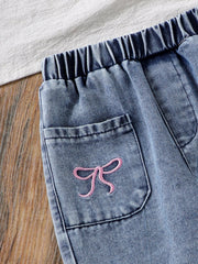 Long-sleeve Bow-print Hoodie Denim Jeans