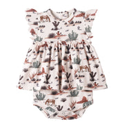 Baby Girl Skirted Bodysuit – Soft Bamboo Cactus Trails