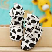 Organic Cotton Baby Booties, Non-Slip Sole, Cotton Newborn Booties Home Nursery Shoes, Cow Pattern