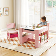 Kids Activity Table and 2 Chairs Set with Reversible Tabletop