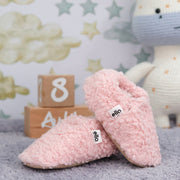 Tedy Baby Booties House Slippers, Non-Slip Sole, Organic Cotton Lining, Home Nursery Shoes Pink