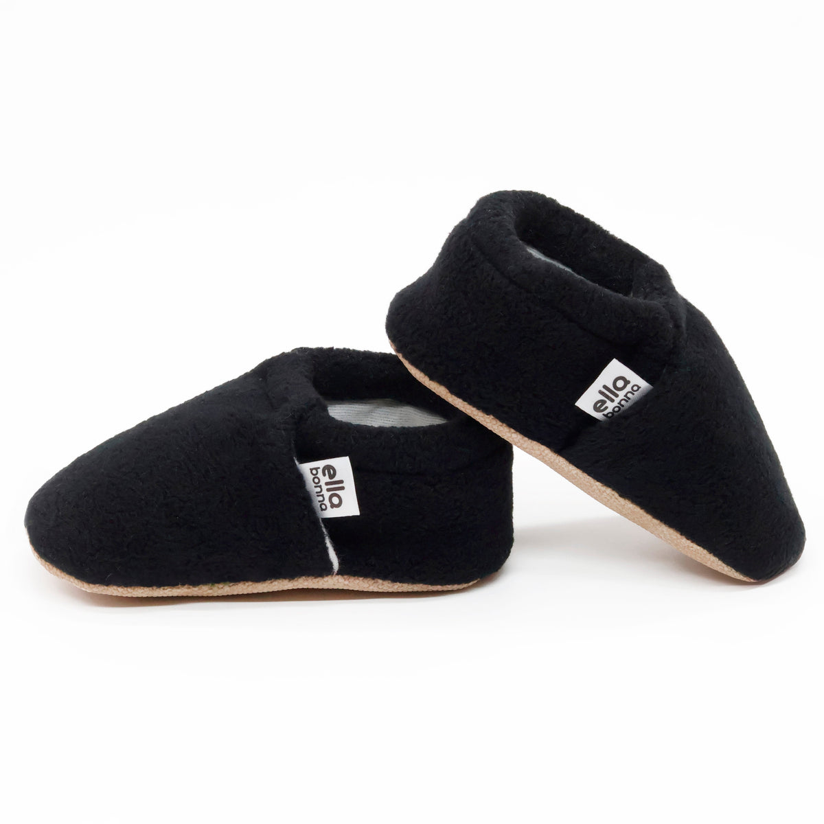 Fleece Baby House Booties, Non-Slip Sole, Organic Cotton Lining, Black