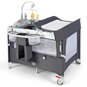 5-in-1 Portable Baby Beside Sleeper Bassinet Crib Playard with Diaper Changer-Gray