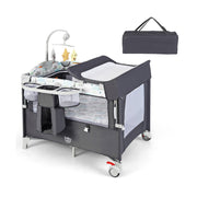 5-in-1 Portable Baby Beside Sleeper Bassinet Crib Playard with Diaper Changer-Gray
