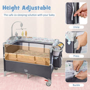 5-in-1 Portable Baby Beside Sleeper Bassinet Crib Playard with Diaper Changer-Gray