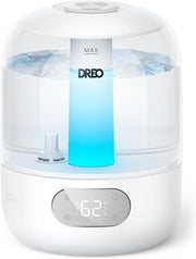Dreo Humidifiers for Bedroom, 3L Top Fill 30H & 26dB Quiet Runtime for Large Room, Cool Mist Ultrasonic Humidifier with Humidity Sensor, Night Light for Home, Baby, Nursery, Plants, 360° Nozzle, White