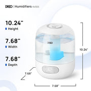 Dreo Humidifiers for Bedroom, 3L Top Fill 30H & 26dB Quiet Runtime for Large Room, Cool Mist Ultrasonic Humidifier with Humidity Sensor, Night Light for Home, Baby, Nursery, Plants, 360° Nozzle, White