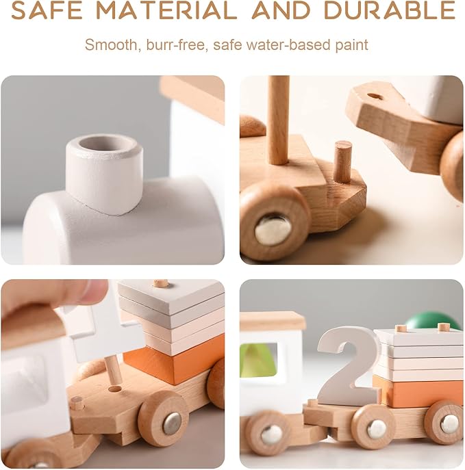 ibwaae Wooden Train Set for Baby Toys with Numbers and Blocks Train Toy 12 PCS for Toddler Boys and Girls 1 2 3 4 5 Birthday Toys