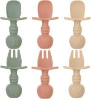 6 Pack Baby Spoons and Forks Set, Silicone First Stage Self Feeding Infant Toddler Utensils, BPA Free, Baby Led Weaning Feeding Supplies for Baby Essentials