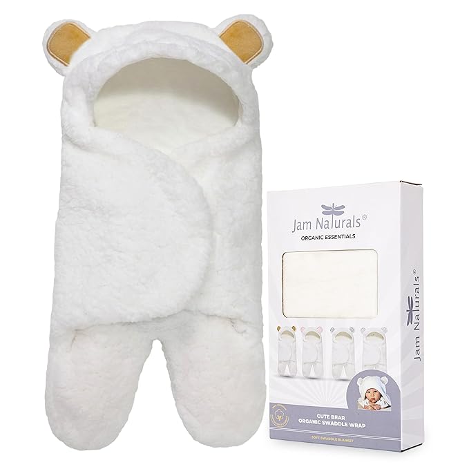 Jam Naturals-Cute Bear Organic Newborn Swaddle Wrap-Gender Neutral Soft Baby Blanket, Newborn Baby Registry Gift (Golden Brown, 0-3m)