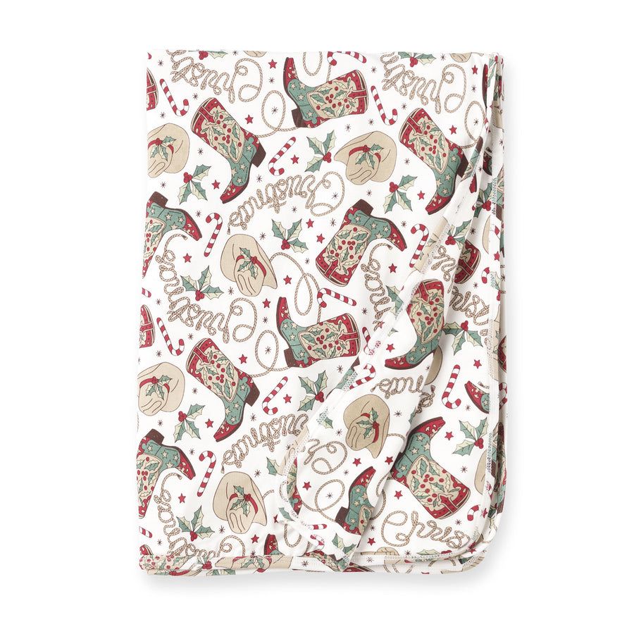 Western Christmas Stroller Blanket – Soft Bamboo Holiday