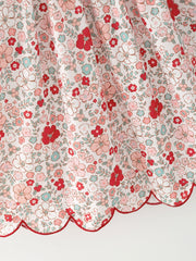 Christmas Red Floral Girls Dress Candy Cane Bow Embroidery Dress