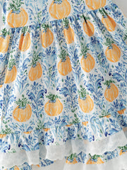 Fall Girls Pumpkin Patch Dress Lace Trim with Pockets