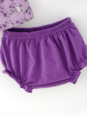 Floral Girls Outfit Set Purple Puff Sleeve Top Bloomers Set
