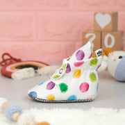 Organic Cotton Baby Booties, Non-Slip Sole, Cotton Newborn Booties Home Nursery Shoes, Colorful Dots