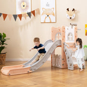 6-in-1 Toddler Slide L-shaped Playground with Basketball Hoop and Ladder