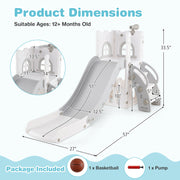 6-in-1 Toddler Slide L-shaped Playground with Basketball Hoop and Ladder