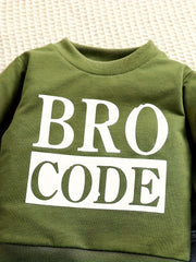 2-Piece Boys' Long-Sleeve Letter Sweatshirt & Ripped Jeans Set - Casual Fall/Winter Outdoor Outfit for Baby Boys 0-3 Years (0-36 Months)