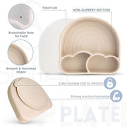 All In One Silicone Feeding Set - Safe for 6-12 Months - Non-Toxic Baby Led Weaning Supplies - Toddler Self Feeding Utensils - BPA-Free - Mess Free Essentials