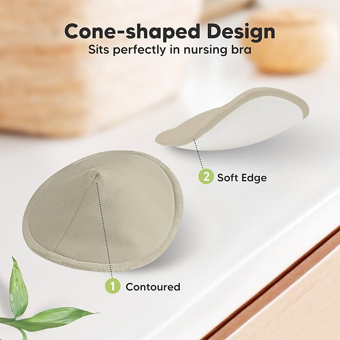 Organic Nursing Pads - 14 Washable Viscose Derived from Bamboo Breastfeeding Pads, Wash Bag, Reusable Breast Pads for Breastfeeding, Nipple Pads for Breastfeeding Essentials (Sable, L 4.8")