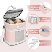 Mancro Breast Milk Cooler Travel Bag with Ice Pack, Double Layer Baby Bottle Cooler Bag Fits 6 Bottles Up to 9 Ounces,Insulated Bottle Bags for Daycare & Travel,Pink
