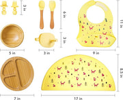 Bamboo Baby Feeding Set for Infants & Toddlers - Baby Essentials, Non-Toxic, Sustainable, Bamboo Suction Plate & Bowl, Bib, Sippy Cup w/Lid & Straw, Daily Use, Travel, Baby Shower Gifts (Yellow)